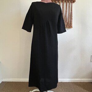 Vintage 70s 80s Gloria Vanderbilt Wool Gabardine Black Shift Dress